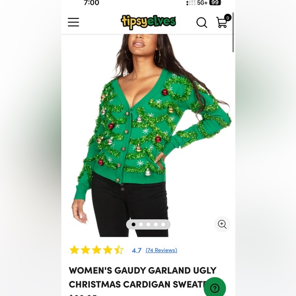 Tipsy Elves- WOMEN'S GAUDY GARLAND UGLY CHRISTMAS CARDIGAN SWEATER & Leggings - Picture 4 of 10